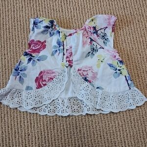 3-6mo Floral Baby Top with Lace Trim